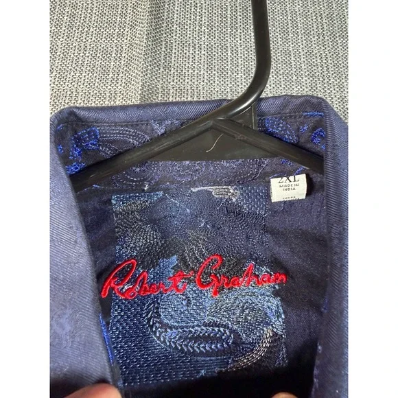 Robert Graham Shirt Mens 2XL Blue Paisley Print‎ Logo Cotton Flip Cuff Button Up - Picture 3 of 6